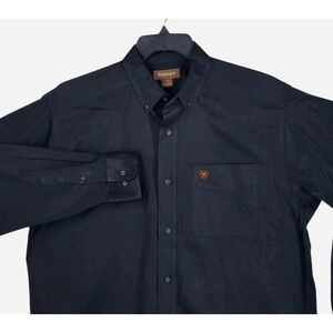 Ariat Solid Twill Black Dress Shirt Mens L Button Down Embroidered Logo LS